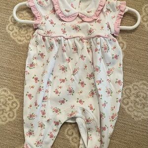Magnolia Floral Baby Footie - Pink and White